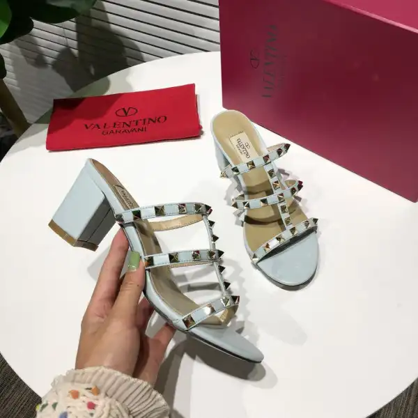 VALENTINO ROCKSTUD CALFSKIN LEATHER SLIDE SANDAL