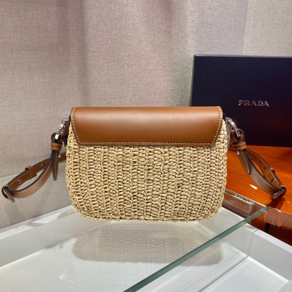 HOT SALE PRADA Raffia and Leather Shoulder Bag