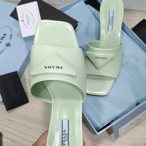 HOT SALE PRADA Brushed leather mid-heeled slides