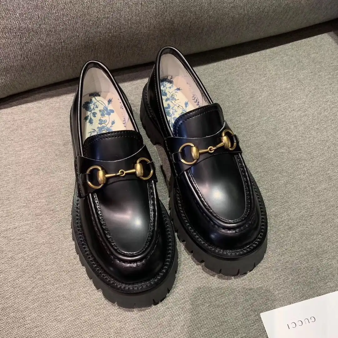 [FREE SHIPPING] GUCCI Leather lug sole Horsebit loafer