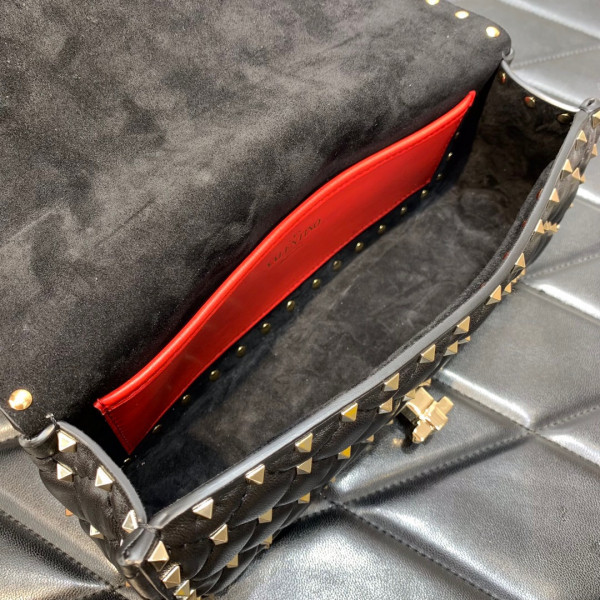 HOT SALE VALENTINO ROCKSTUD SPIKE SHOULDER BAG IN CRACKLE-EFFECT METALLIC