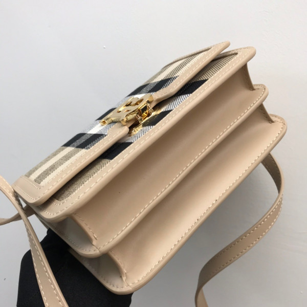 HOT SALE BURBERRY Medium Check Canvas and Leather TB Bag