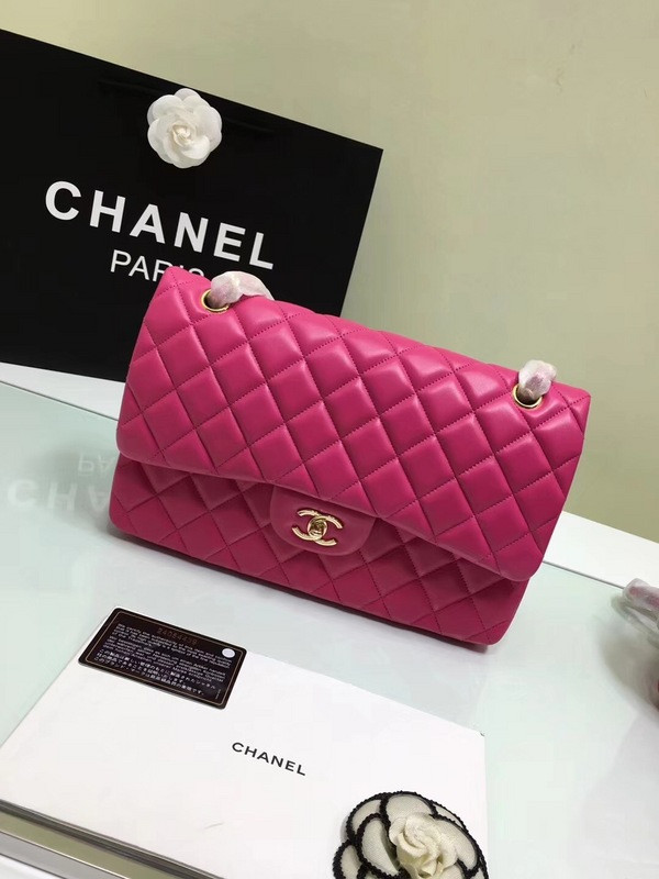 HOT SALE CL 1112 Rose Red large Size 30 Lambskin Leather Flap Bag With Gold Silver Hardware