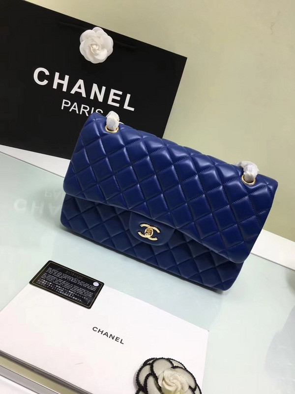 HOT SALE CL 1112 Blue Large Size 30cm Lambskin Leather Flap Bag With Gold Silver Hardware