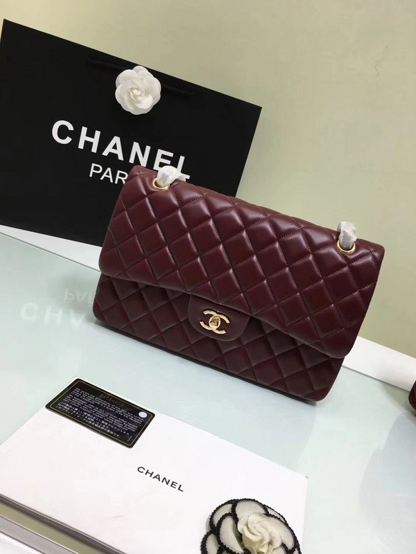 CL 1112 Wine Red Large Size 30cm Lambskin Leather Flap Bag With Gold Silver Hardware