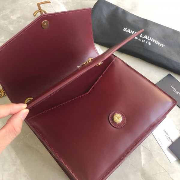 HOT SALE YSL MEDIUM SULPICE CHAIN BAG IN BURGUNDY LEATHER