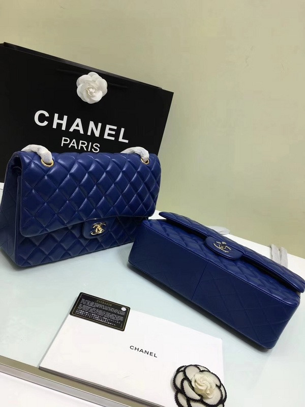 HOT SALE CL 1112 Blue Large Size 30cm Lambskin Leather Flap Bag With Gold Silver Hardware