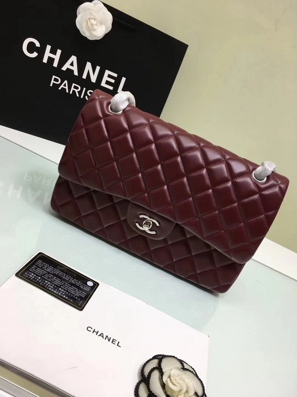 CL 1112 Wine Red Large Size 30cm Lambskin Leather Flap Bag With Gold Silver Hardware