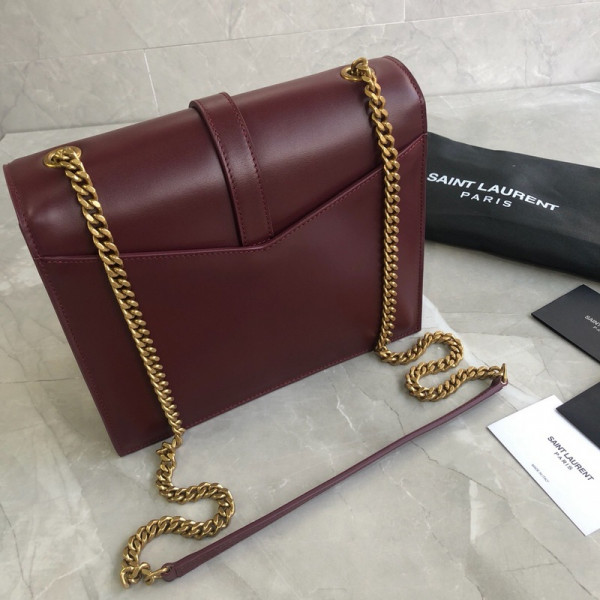 HOT SALE YSL MEDIUM SULPICE CHAIN BAG IN BURGUNDY LEATHER