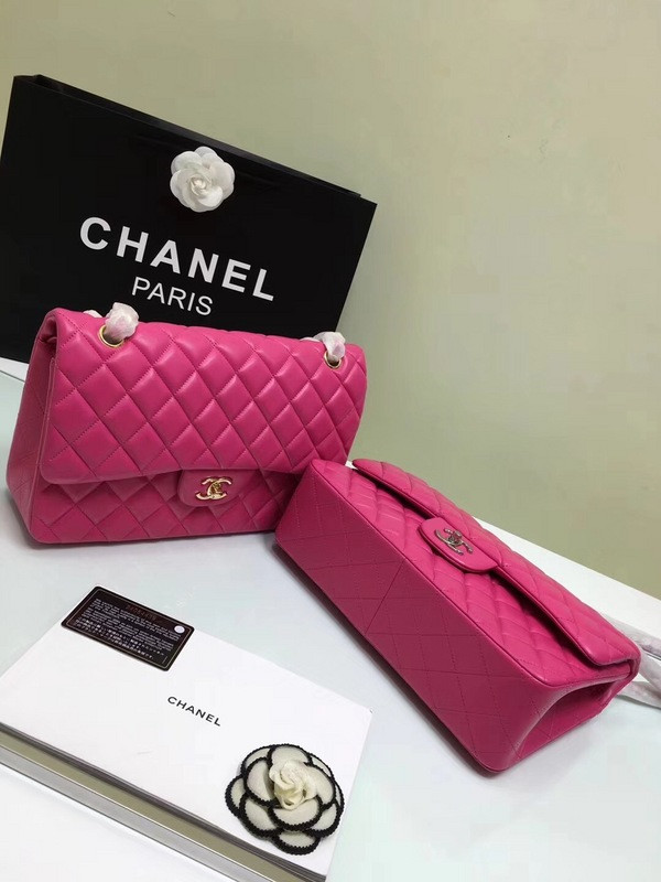 HOT SALE CL 1112 Rose Red large Size 30 Lambskin Leather Flap Bag With Gold Silver Hardware