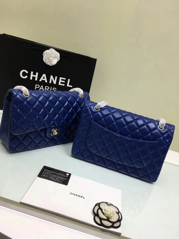 HOT SALE CL 1112 Blue Large Size 30cm Lambskin Leather Flap Bag With Gold Silver Hardware