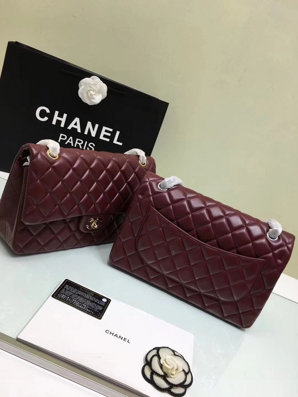 CL 1112 Wine Red Large Size 30cm Lambskin Leather Flap Bag With Gold Silver Hardware