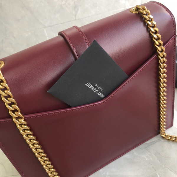 HOT SALE YSL MEDIUM SULPICE CHAIN BAG IN BURGUNDY LEATHER