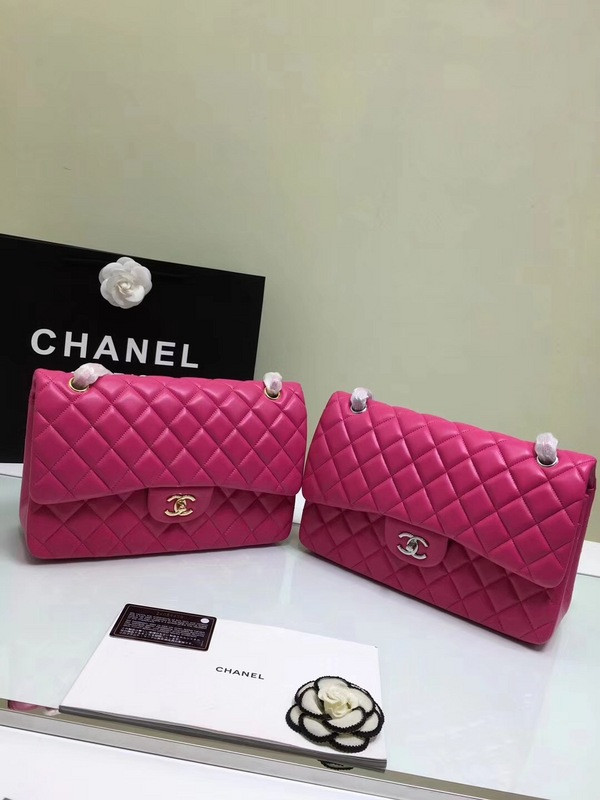 HOT SALE CL 1112 Rose Red large Size 30 Lambskin Leather Flap Bag With Gold Silver Hardware