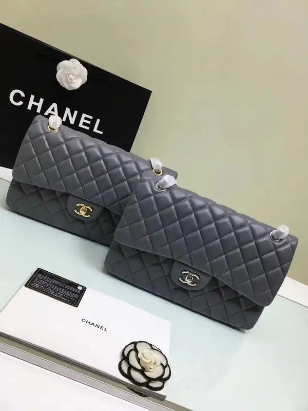 First bag ru CHANEL 1112 Grey Large Size 30cm Lambskin Leather Flap Bag With Gold Silver Hardware