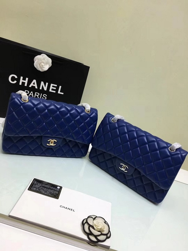 HOT SALE CL 1112 Blue Large Size 30cm Lambskin Leather Flap Bag With Gold Silver Hardware