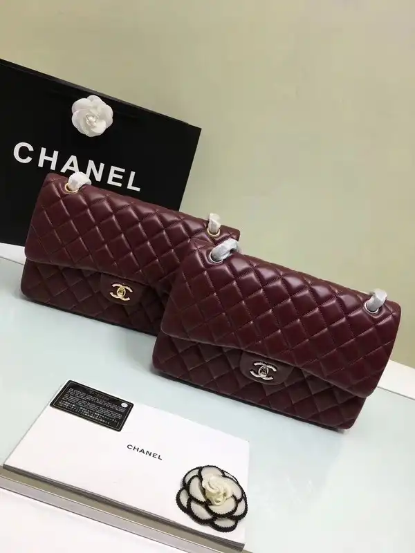 First bag ru CHANEL 1112 Wine Red Large Size 30cm Lambskin Leather Flap Bag With Gold Silver Hardware