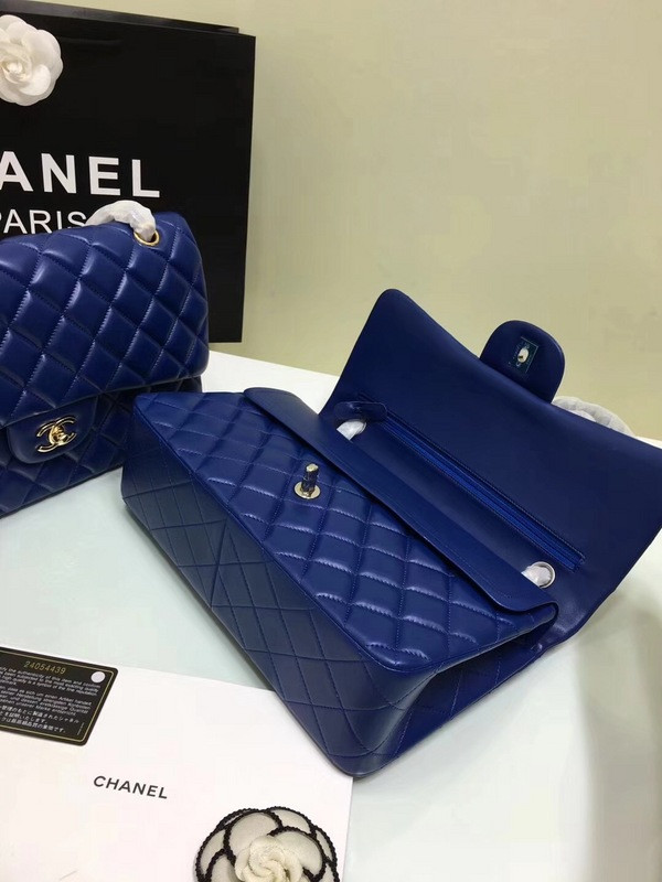 HOT SALE CL 1112 Blue Large Size 30cm Lambskin Leather Flap Bag With Gold Silver Hardware