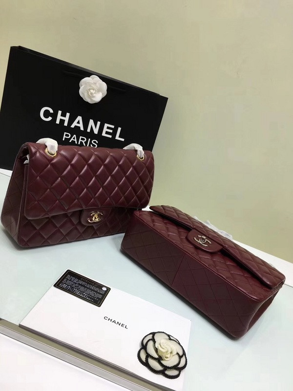 CL 1112 Wine Red Large Size 30cm Lambskin Leather Flap Bag With Gold Silver Hardware