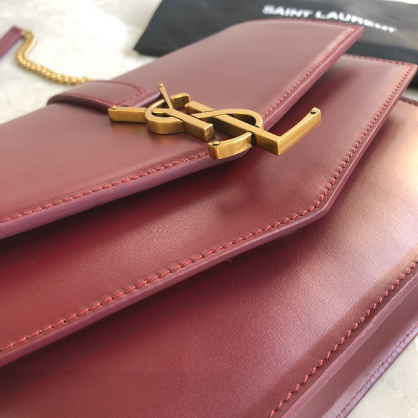 HOT SALE YSL MEDIUM SULPICE CHAIN BAG IN BURGUNDY LEATHER