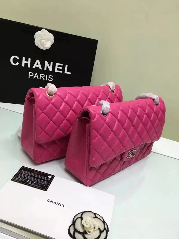 CHANEL 1112 Rose Red large Size 30 Lambskin Leather Flap Bag With Gold Silver Hardware