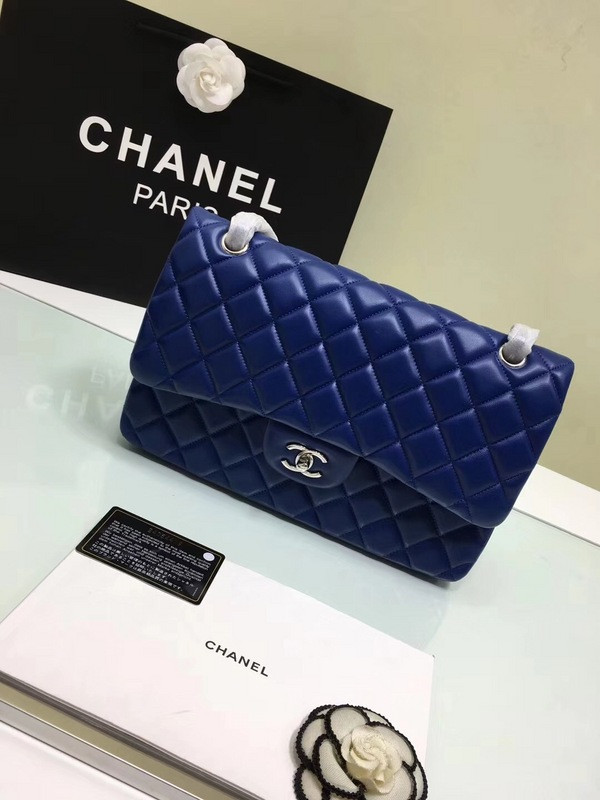 HOT SALE CL 1112 Blue Large Size 30cm Lambskin Leather Flap Bag With Gold Silver Hardware