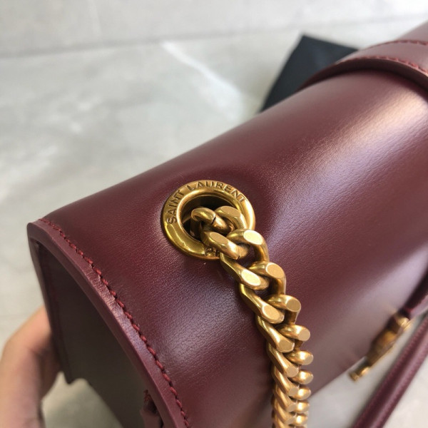 HOT SALE YSL MEDIUM SULPICE CHAIN BAG IN BURGUNDY LEATHER