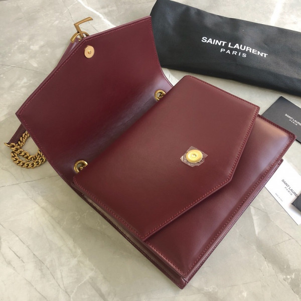 HOT SALE YSL MEDIUM SULPICE CHAIN BAG IN BURGUNDY LEATHER