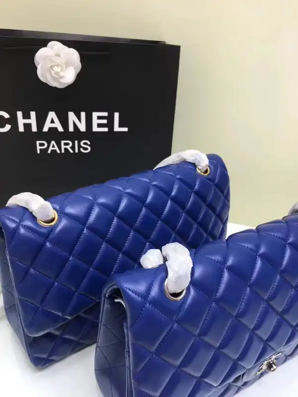 Frstbag ru CHANEL 1112 Blue Large Size 30cm Lambskin Leather Flap Bag With Gold Silver Hardware