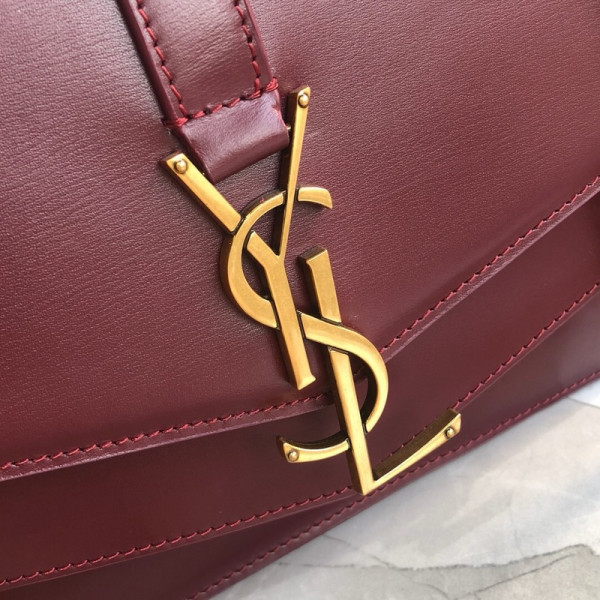 HOT SALE YSL MEDIUM SULPICE CHAIN BAG IN BURGUNDY LEATHER