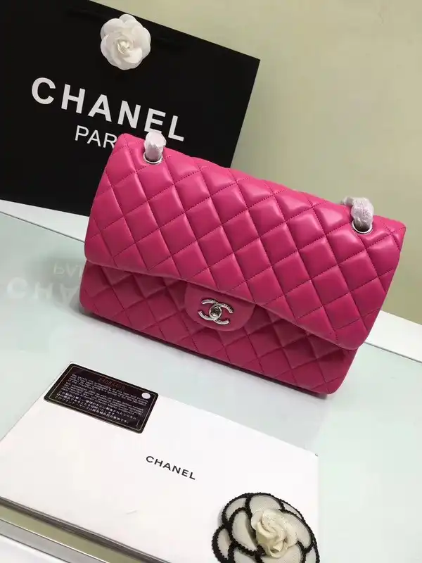 CHANEL 1112 Rose Red large Size 30 Lambskin Leather Flap Bag With Gold Silver Hardware