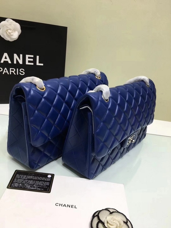 HOT SALE CL 1112 Blue Large Size 30cm Lambskin Leather Flap Bag With Gold Silver Hardware