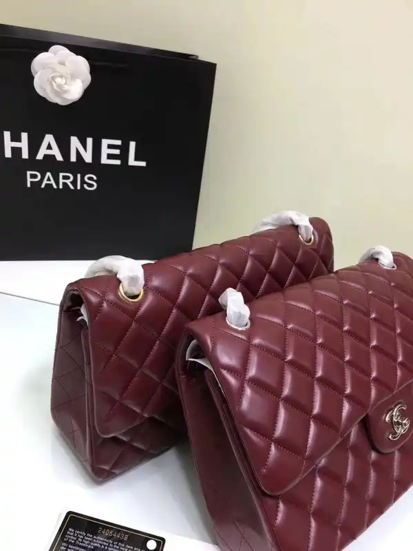 First bag ru CHANEL 1112 Wine Red Large Size 30cm Lambskin Leather Flap Bag With Gold Silver Hardware