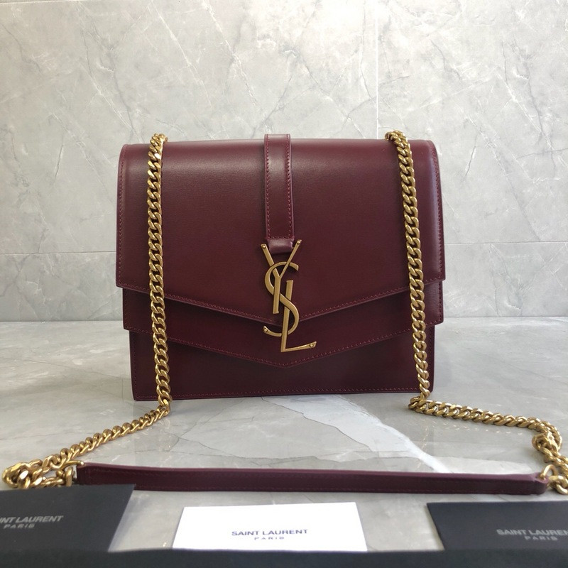 HOT SALE YSL MEDIUM SULPICE CHAIN BAG IN BURGUNDY LEATHER