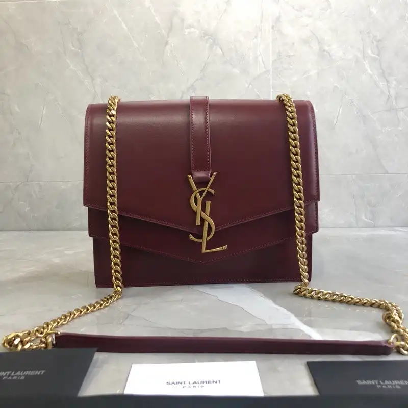 YSL MEDIUM SULPICE CHAIN BAG IN BURGUNDY LEATHER