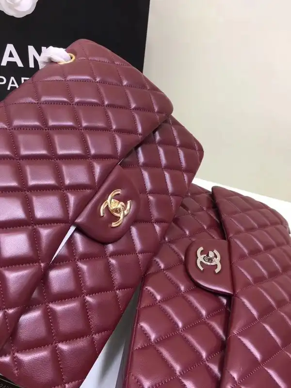 First bag ru CHANEL 1112 Wine Red Large Size 30cm Lambskin Leather Flap Bag With Gold Silver Hardware