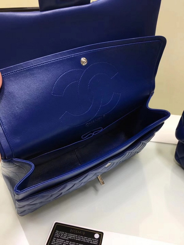 HOT SALE CL 1112 Blue Large Size 30cm Lambskin Leather Flap Bag With Gold Silver Hardware