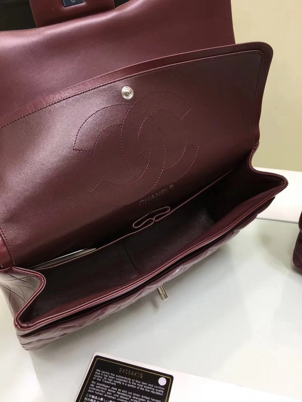 CL 1112 Wine Red Large Size 30cm Lambskin Leather Flap Bag With Gold Silver Hardware