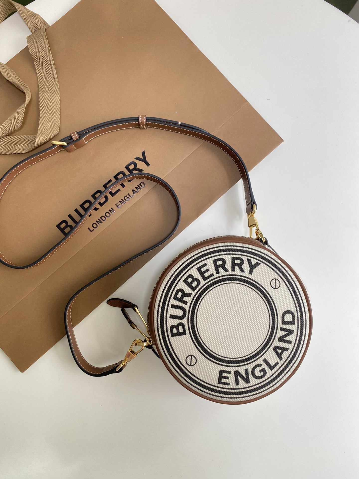 HOT SALE BURBERRY Logo Graphic Canvas and Leather Louise Bag