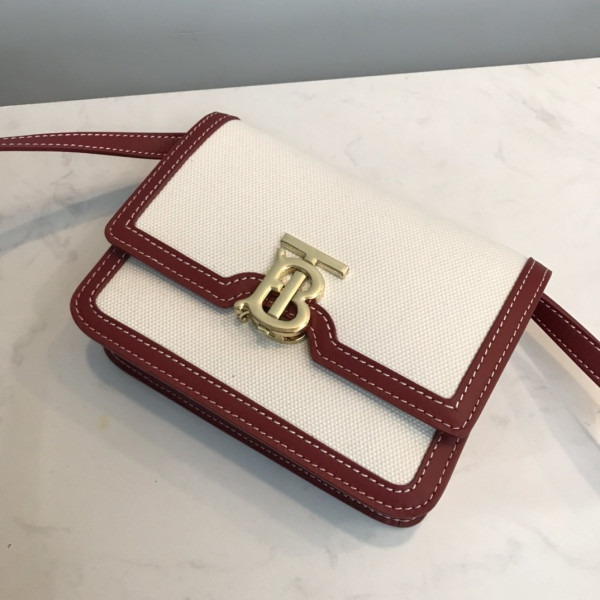 HOT SALE BURBERRY Two-tone Canvas and Leather TB Bag