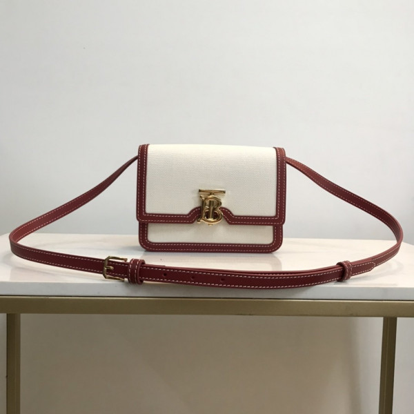 HOT SALE BURBERRY Two-tone Canvas and Leather TB Bag