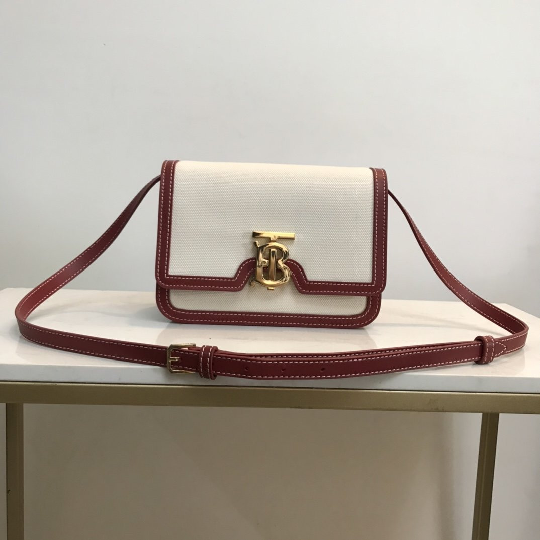 HOT SALE BURBERRY Two-tone Canvas and Leather TB Bag