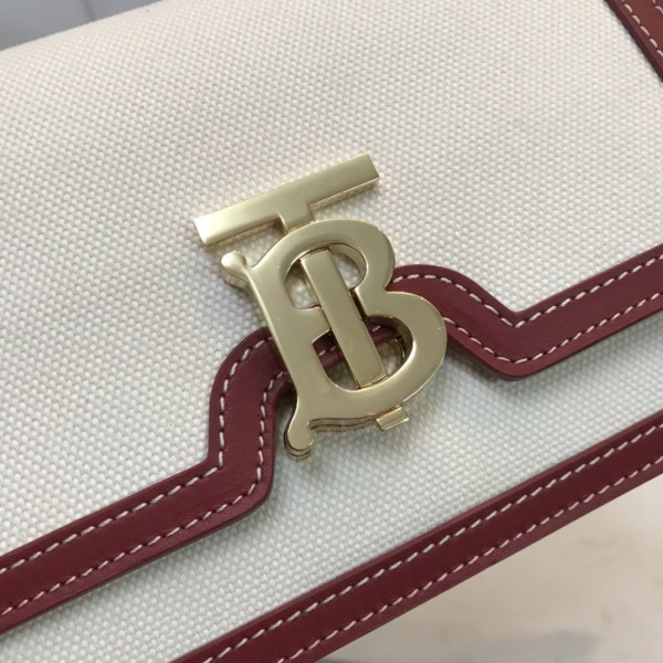 HOT SALE BURBERRY Two-tone Canvas and Leather TB Bag