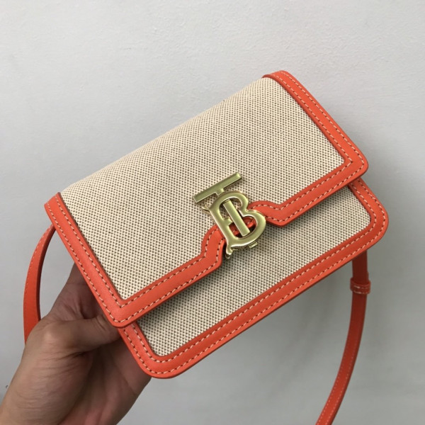 HOT SALE BURBERRY Two-tone Canvas and Leather TB Bag