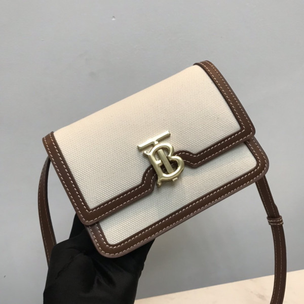 HOT SALE BURBERRY Two-tone Canvas and Leather TB Bag