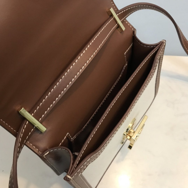 HOT SALE BURBERRY Two-tone Canvas and Leather TB Bag