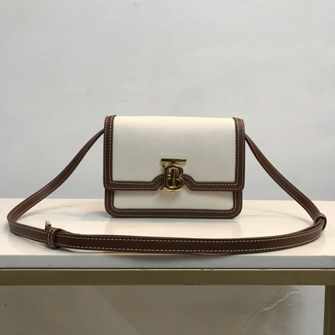 HOT SALE BURBERRY Two-tone Canvas and Leather TB Bag