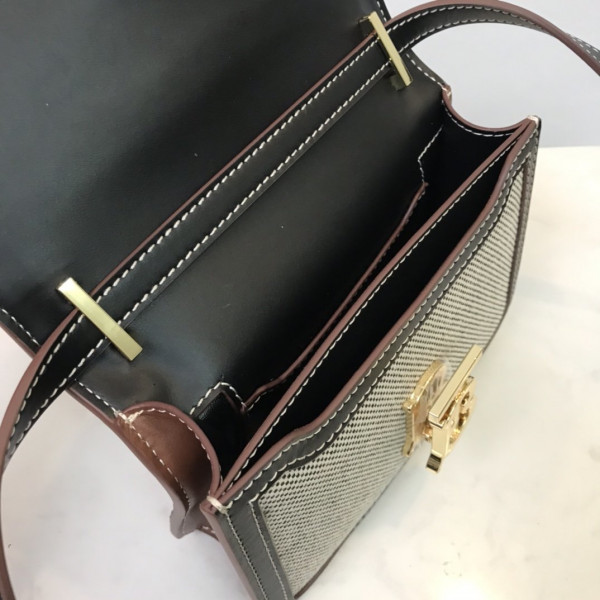 HOT SALE BURBERRY Two-tone Canvas and Leather TB Bag