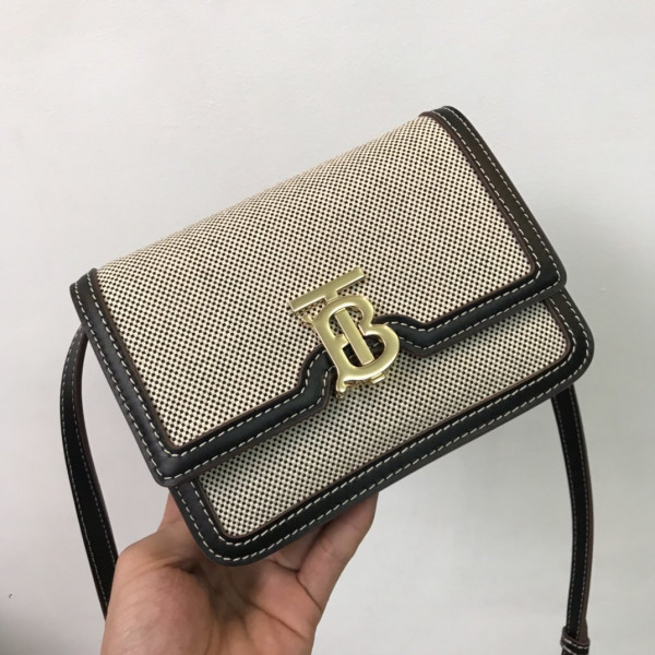 HOT SALE BURBERRY Two-tone Canvas and Leather TB Bag