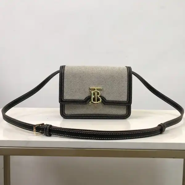 BURBERRY Two-tone Canvas and Leather TB Bag